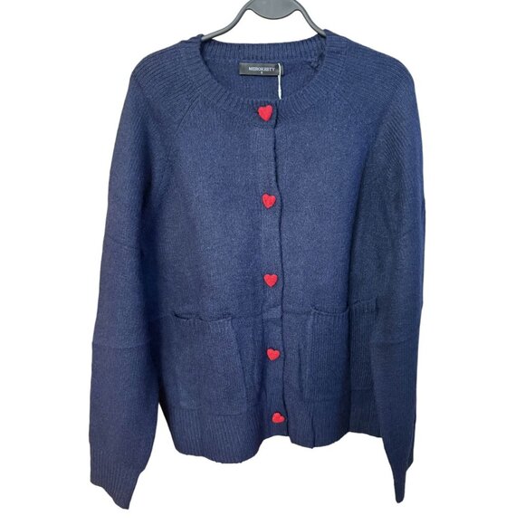 MEROKEETY BUTTON UP CREWNECK KNIT OPEN FRONT WINTER COATS - Picture 2 of 2